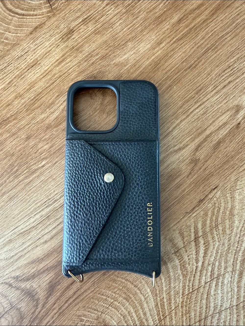 Bandolier Black Pebbled Leather Phone Case with Card Snap